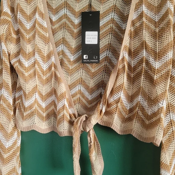 Galita Chevron Knit Tie-Front Cardigan BOHO Size Small NWT - Picture 7 of 13